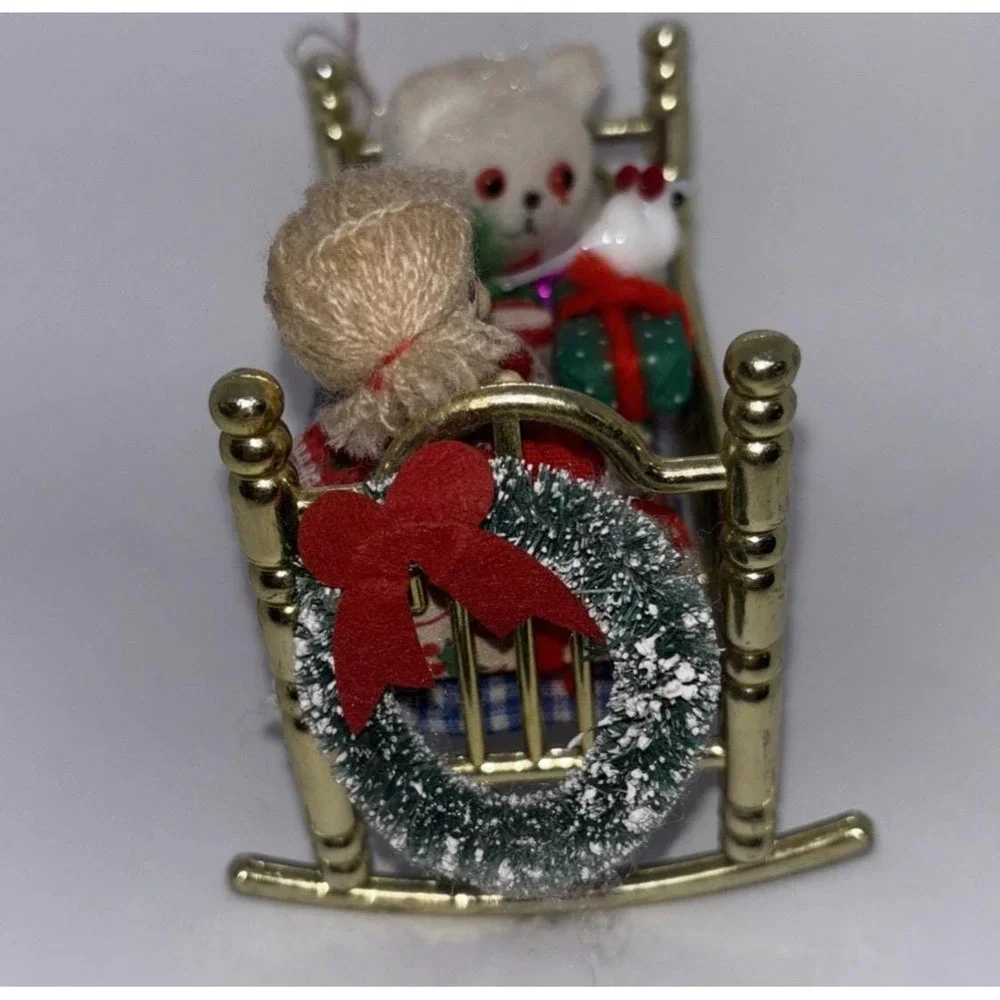Vintage Schmid Christmas Ornament Teddy Bears In Crib With Gifts 4 Inch